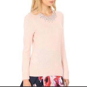 Kate Spade pink sweater with crystal embellished neckline. Size small